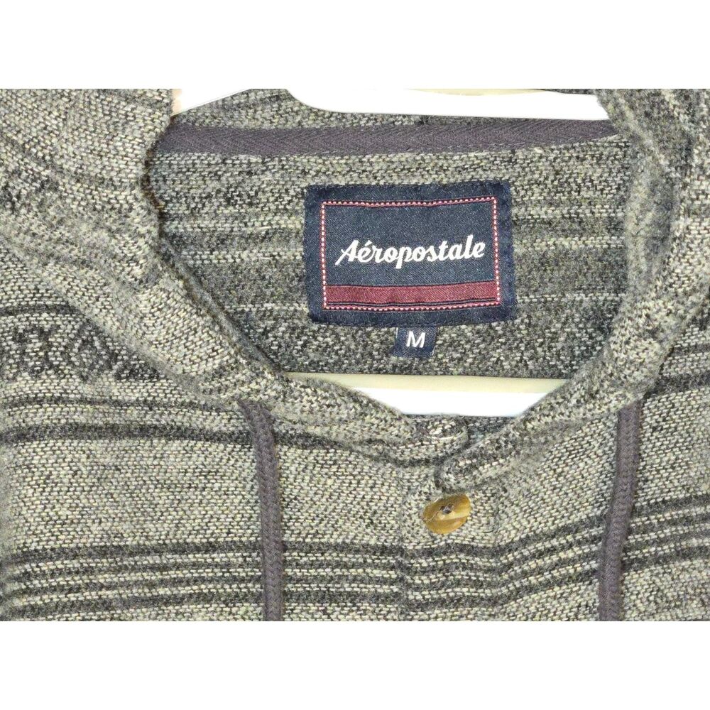Aéropostale Button Front Hooded Sweater Men’s M Gray Stripe Pattern - Picture 2 of 9